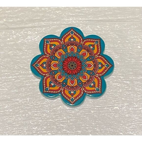 Bundle of 4 Set Ceramic Non-Slip Absorbent Coaster Mandala Pattern - Picture 2 of 6